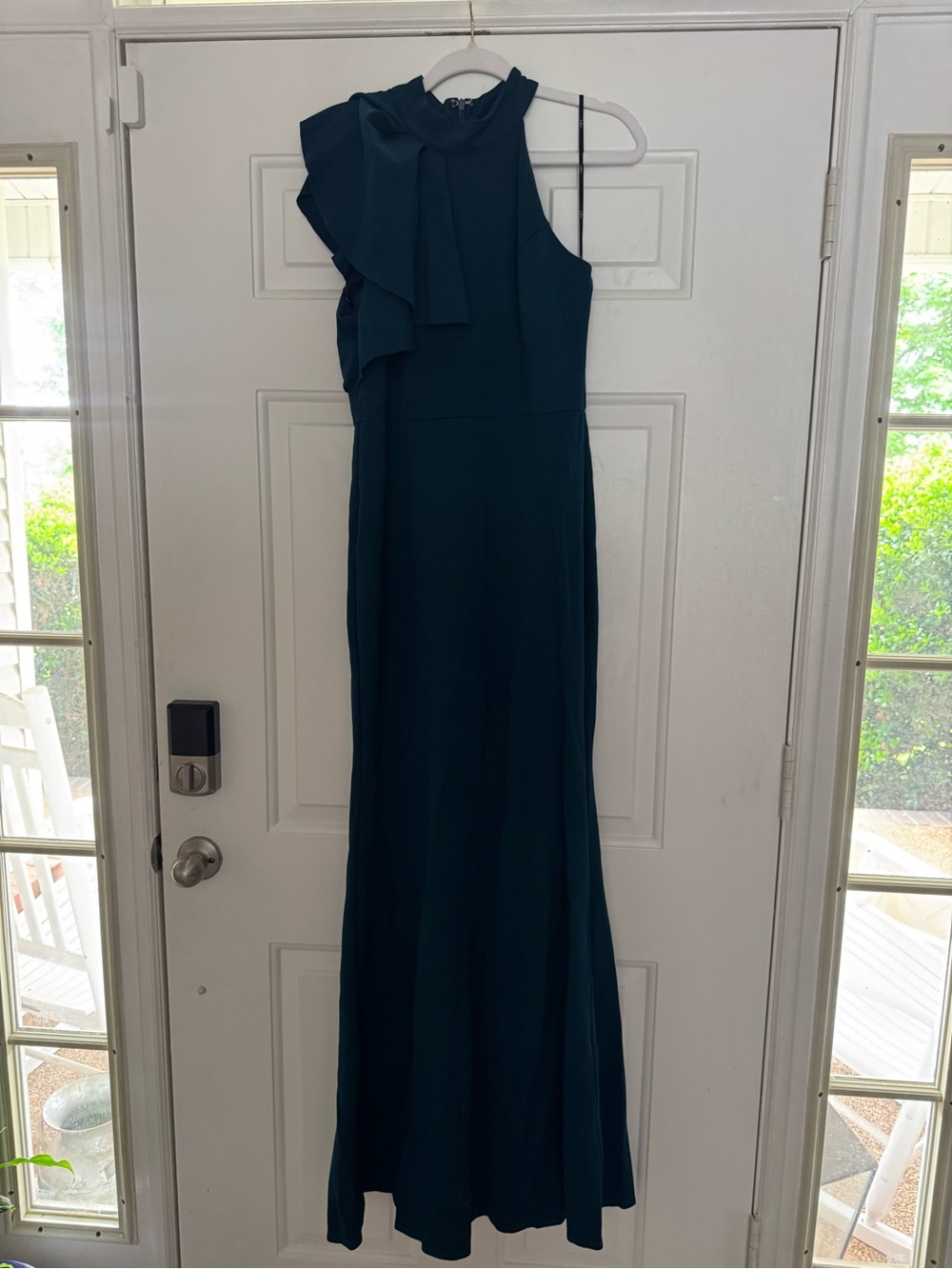 Lulu's Teal One-Shoulder Ruffle Maxi Dress